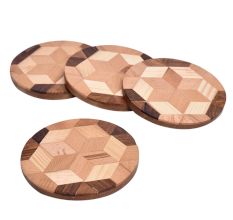 Floral Wood and Resin Coasters In Set of 4
