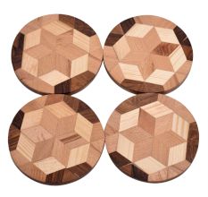 Floral Wood and Resin Coasters In Set of 4
