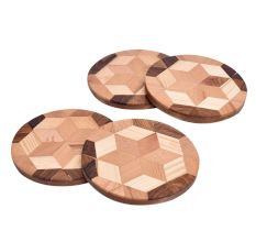 Floral Wood and Resin Coasters In Set of 4