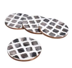 Moroccan Art Grey And White Wood And Resin Coaster Set Of 4