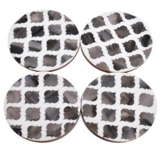 Moroccan Art Grey And White Wood And Resin Coaster Set Of 4