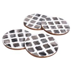 Moroccan Art Grey And White Wood And Resin Coaster Set Of 4
