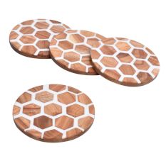 Set of 4 Honeycomb Resin and Wood Coasters