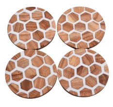 Set of 4 Honeycomb Resin and Wood Coasters