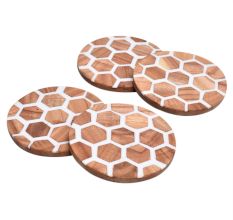 Set of 4 Honeycomb Resin and Wood Coasters