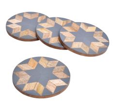 Wood and Resin Flower Coasters In Set Of 4