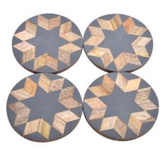 Wood and Resin Flower Coasters In Set Of 4