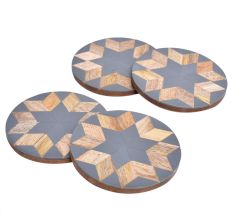 Wood and Resin Flower Coasters In Set Of 4