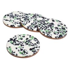 Modern Green Wood And Resin Terrazzo Round CoastersÂ In Set Of 4
