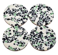 Modern Green Wood And Resin Terrazzo Round CoastersÂ In Set Of 4