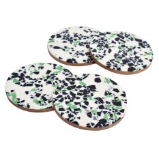 Modern Green Wood And Resin Terrazzo Round CoastersÂ In Set Of 4