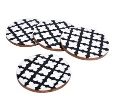Black Moroccan Wood And Resin Coasters In Set Of 4
