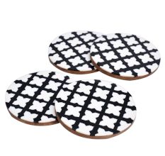 Black Moroccan Wood And Resin Coasters In Set Of 4