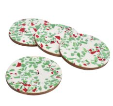 Multicolored Wood And Resin Terrazzo Coasters In Set Of 4