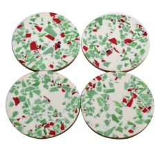 Multicolored Wood And Resin Terrazzo Coasters In Set Of 4