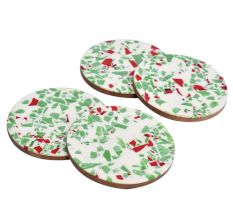 Multicolored Wood And Resin Terrazzo Coasters In Set Of 4