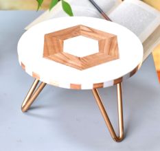 Wooden Hexagon Resin Geometric Cake Stand With Iron Legs