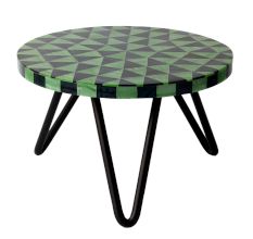 Green Chequered Wood And Resign Cake Stand Stool With  Iron Legs