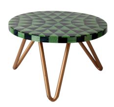 Green Chequered Wood And Resign Cake Stand Stool With  Iron Legs