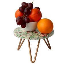 Multicolored Terrazzo Cake Stand Made with Wood Red And Iron Legs