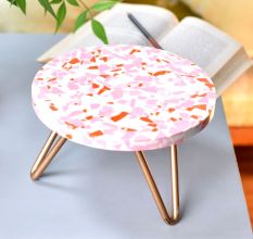 Wood And Resin Cake Plant Showpiece Decorative Stand With Iron Legs