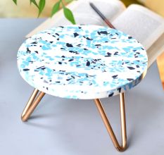 Blue Speckled Resin Cake Stand With Iron Legs
