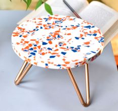 Wood And Resin Rainbow Speckled Cake Stand With Iron Legs