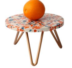 Wood And Resin Rainbow Speckled Cake Stand With Iron Legs