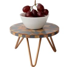 Wood and Resin Flower Cake Stand With Iron Legs