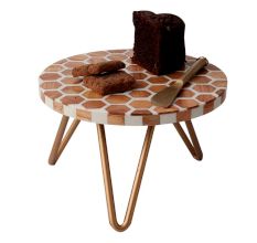 Honeycomb Wood And Resin Cake Stand With Iron Legs