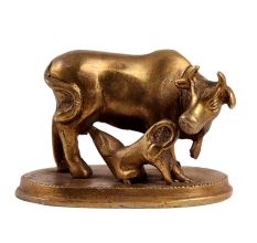 Brass Kamdhenu Cow andÂ Calf Statue