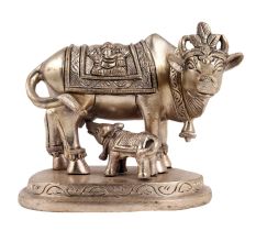 Brass Kamdhenu Statue In Golden Finish