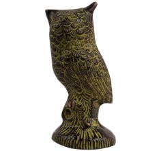 Owl Sitting On Log Brass Decorative Showpiece