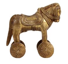 Brass Horse on Wheels Statue