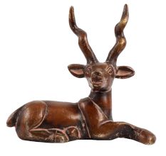Brass Sitting Deer Statue With Antlers