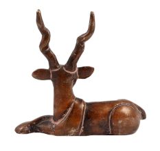 Brass Sitting Deer Statue With Antlers