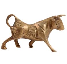 Brass Charging Bull Statue With Antique Finish