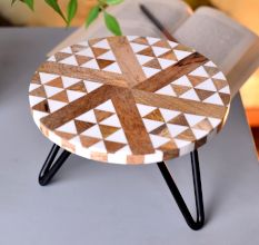 Wood And Resin Plant Or Cake StandÂ With Iron Legs