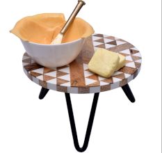 Wood And Resin Plant Or Cake StandÂ With Iron Legs