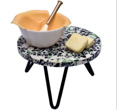 Terrazzo Wood Resin Cake Stand With Iron Legs