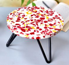 Red Speckled Chips Wood Resin Cake Stand With Iron Legs