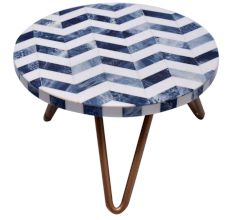 Navy White Chevron Resin And Wood Cake Stand With Iron Legs