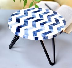 Navy White Chevron Resin And Wood Cake Stand With Iron Legs