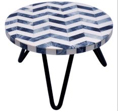 Navy White Chevron Resin And Wood Cake Stand With Iron Legs