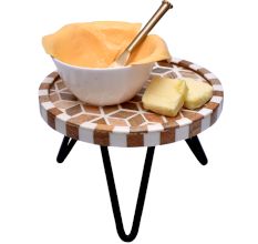 Boho Earth Solid Wood And Resin Cake Side Stand With Iron Stands