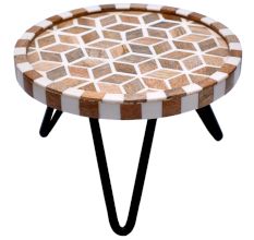Boho Earth Solid Wood And Resin Cake Side Stand With Iron Stands