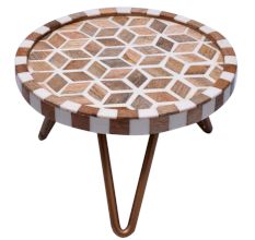 Boho Earth Solid Wood And Resin Cake Side Stand With Iron Stands