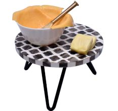 Wood And Resin Cake Stand With Moroccan Motifs With Iron Legs
