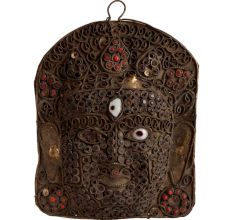 Old Buddhist Brass Mask Wall Hanging Embellished With Stones