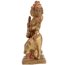 Brass Lord Dattatrey With Cow Statue For Worship